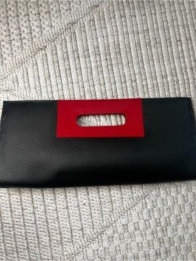 Cleo & Patek Paris Black Red Colorblock Clutch Wristlet Evening Bag Minimalist